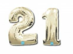 Favor Lane Number Balloons Foil White Gold '21' Balloons 100cm
