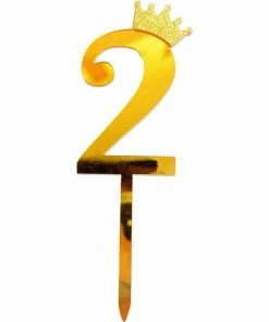 Favor Lane Number 2 Gold Glittered Crown Acrylic Cake Topper Cake Toppers