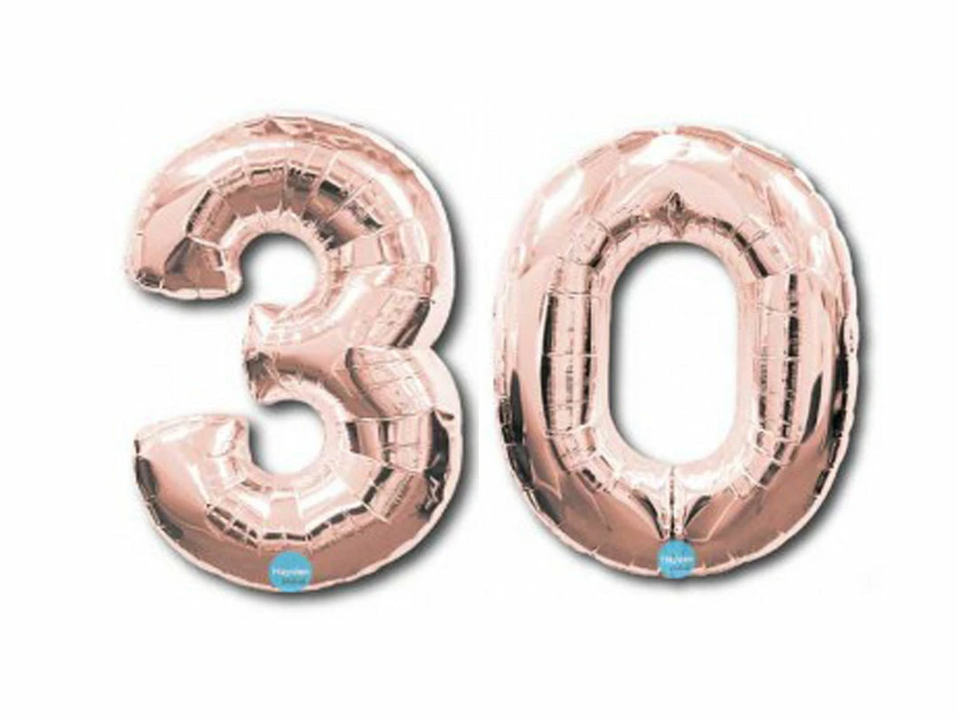 Favor Lane Foil Rose Gold '30' Balloons 86cm Number Balloons 3 Favor Lane Foil Rose Gold '30' Balloons 86cm Number Balloons