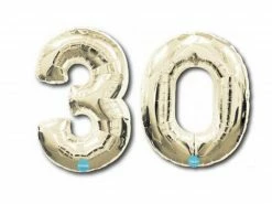 Favor Lane Number Balloons Foil White Gold '30' Balloons 100cm