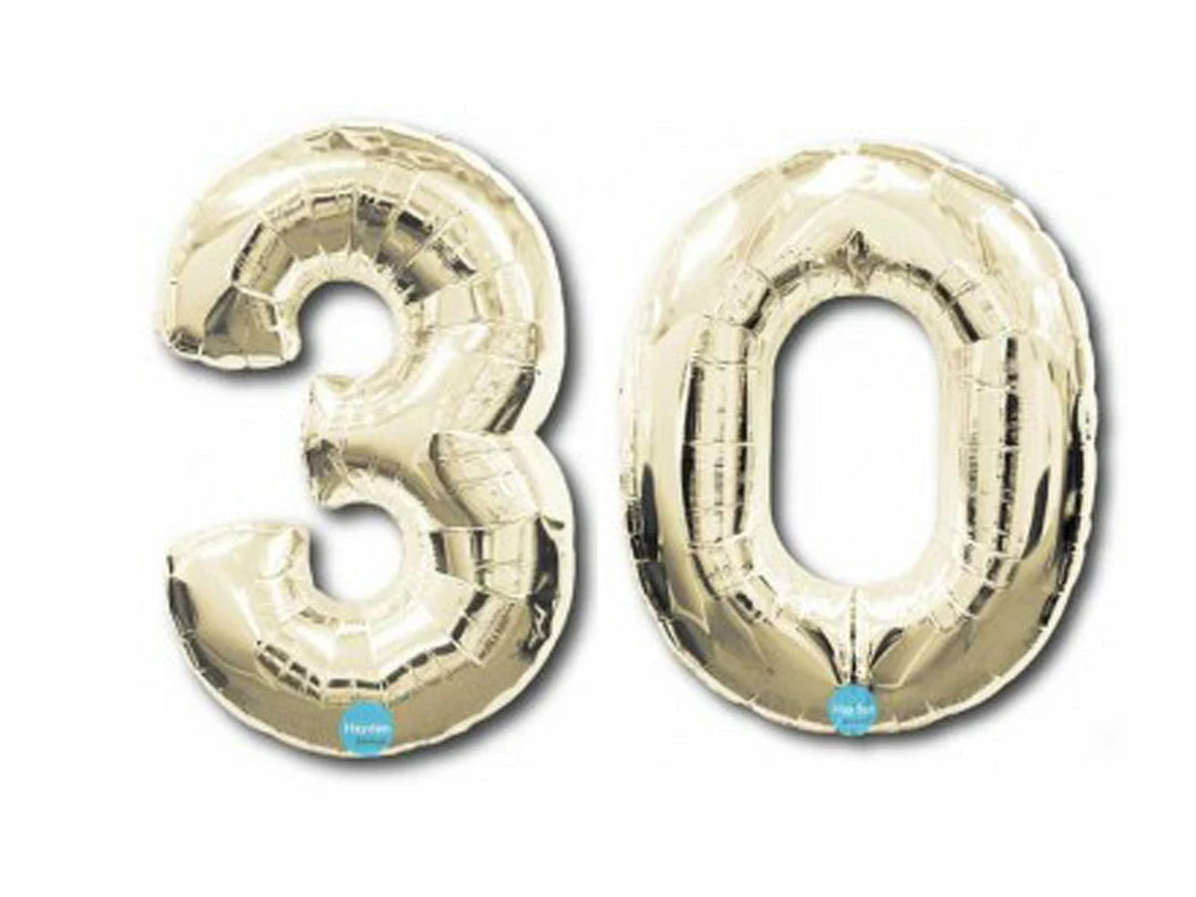 Favor Lane Number Balloons Foil White Gold '30' Balloons 100cm 3 Favor Lane Number Balloons Foil White Gold '30' Balloons 100cm