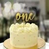 Favor Lane 'One' Script Gold Mirror Cake Topper