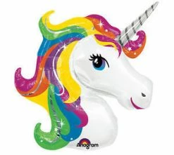 Favor Lane Jumbo Unicorn Head Balloon - Rainbow Shape + Novelty Foil Balloons