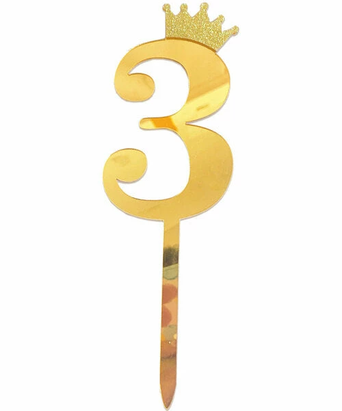 Favor Lane Cake Toppers Number 3 Gold Glittered Crown Acrylic Cake Topper 3 Favor Lane Cake Toppers Number 3 Gold Glittered Crown Acrylic Cake Topper