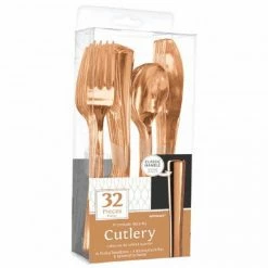 Favor Lane Rose Gold Metallic Cutlery Set 32Pk