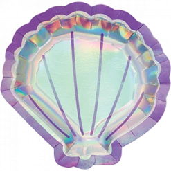 Favor Lane Mermaid Shine Iridescent Shell Paper Plates