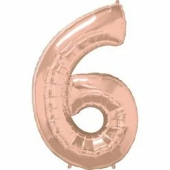 Favor Lane Number Balloons Foil Rose Gold 86cm Number 6 Balloon