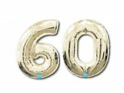 Favor Lane Number Balloons Foil White Gold '60' Balloons 100cm