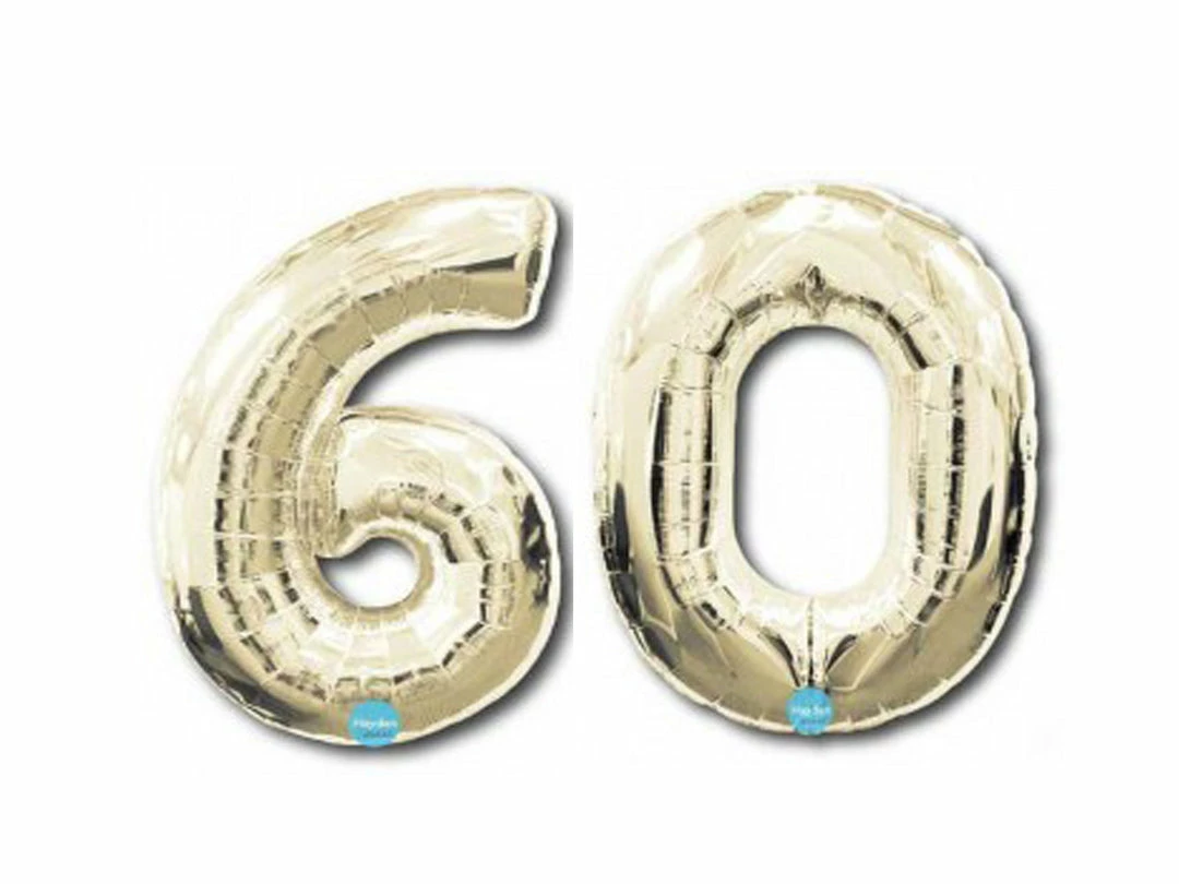 Favor Lane Number Balloons Foil White Gold '60' Balloons 100cm 3 Favor Lane Number Balloons Foil White Gold '60' Balloons 100cm