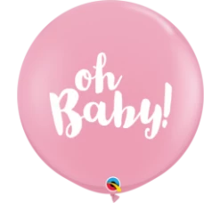 Qualatex Jumbo Round 'oh Baby!' Balloon - Light Pink