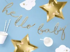 PartyDeco Little Star - 'Hello Baby' Gold Script Bunting Baby Shower - Metallics