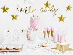 PartyDeco Little Star - 'Hello Baby' Gold Script Bunting Baby Shower - Metallics