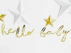 PartyDeco Little Star - 'Hello Baby' Gold Script Bunting Baby Shower - Metallics