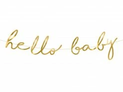 PartyDeco Little Star - 'Hello Baby' Gold Script Bunting Baby Shower - Metallics