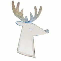 Meri Meri Party TABLEWARE Silver Sparkle Reindeer Plates