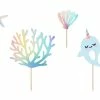 PartyDeco Narwhal Under The Sea Cake Topper Set