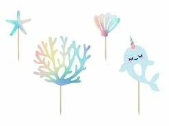PartyDeco Narwhal Under The Sea Cake Topper Set