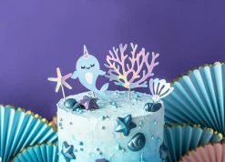 PartyDeco Narwhal Under The Sea Cake Topper Set