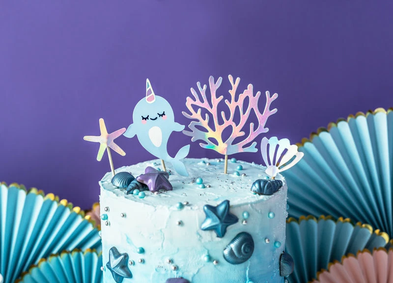 PartyDeco Narwhal Under The Sea Cake Topper Set 4 PartyDeco Narwhal Under The Sea Cake Topper Set
