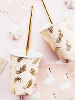 PartyDeco Lovely Swan Feather Paper Cups