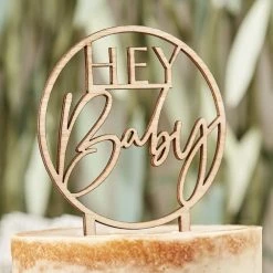 Ginger Ray Wooden 'HEY Baby' Cake Topper Cake Toppers