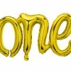 PartyDeco Letter + Word Balloons Foil Gold Script 'One' Balloon