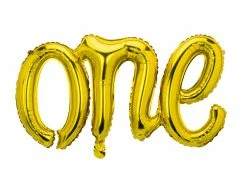 PartyDeco Letter + Word Balloons Foil Gold Script 'One' Balloon