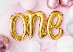 PartyDeco Letter + Word Balloons Foil Gold Script 'One' Balloon