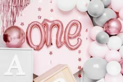 PartyDeco Letter + Word Balloons Foil Rose Gold Script 'One' Balloon