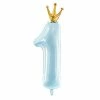 PartyDeco Number Balloons Pastel Blue Number 1 Crown Balloon