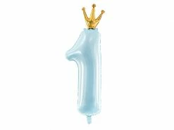 PartyDeco Number Balloons Pastel Blue Number 1 Crown Balloon