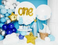 PartyDeco Number Balloons Pastel Blue Number 1 Crown Balloon