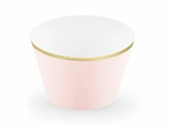 PartyDeco Wedding Cake Accessories Elegant Bliss Gold Rimmed Cupcake/Muffin Wrappers - Blush Pink