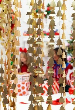PartyDeco Gold Foil Christmas Tree Curtain Backdrop Backdrops