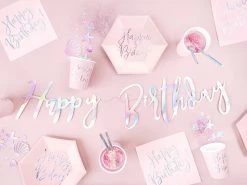 PartyDeco Paper Garlands + Buntings Iridescent Happy Birthday Bunting