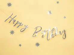 PartyDeco Silver Happy Birthday Bunting Paper Garlands + Buntings