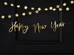 PartyDeco Gold Happy New Year Script Bunting