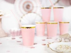 PartyDeco Light Pink Gold Rimmed Paper Cups