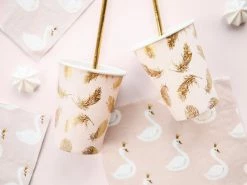 PartyDeco Lovely Swan Feather Paper Cups