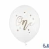 PartyDeco 30cm Pattern | Print Latex Balloons 30cm White + Gold 'One' Print Balloon
