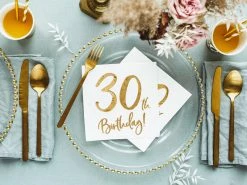 PartyDeco Napkins - Prints + Shapes 30th Birthday Gold Foiled Paper Napkins