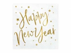PartyDeco Gold Foiled Happy New Year White Napkins Napkins - Prints + Shapes