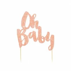 Illume Partyware Cake Toppers Rose Gold Glitter 'Oh Baby' Cake Topper