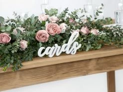 PartyDeco White Wooden 'Cards' Script Sign Wedding Decorations