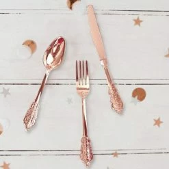 Favor Lane Wedding Tableware Rose Gold Dainty Plastic Cutlery 12 Pce
