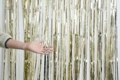 Favor Lane Metallic White Gold Fringe Curtain Backdrop WEDDINGS