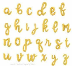 Favor Lane Script Letter Balloons - Gold Letter + Word Balloons