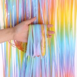 Favor Lane Pastel Rainbow Fringe Curtain Backdrop