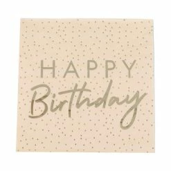 Ginger Ray Peach And Gold Happy Birthday Paper Napkins