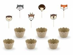 PartyDeco Woodland Party Cupcake Wrapper + Topper Set Baking Cups + Wrappers